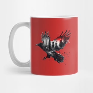 Crow and city double exposure Mug